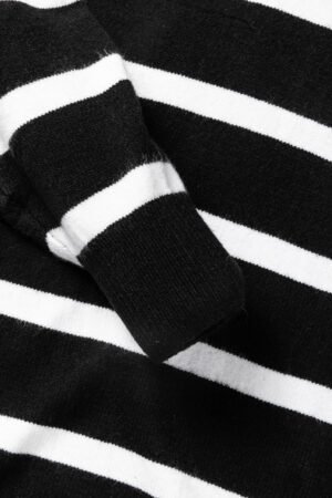 Black Striped O-ring Zip Collared Loose Sweater Mini Dress - Image 7