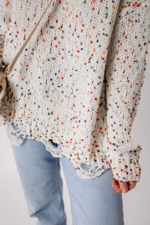White Colorful Confetti Distressed Knit Sweater - Image 7