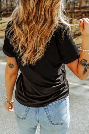 Black Rhinestone Western Pattern Cotton Blend Graphic T Shirt - Image 7