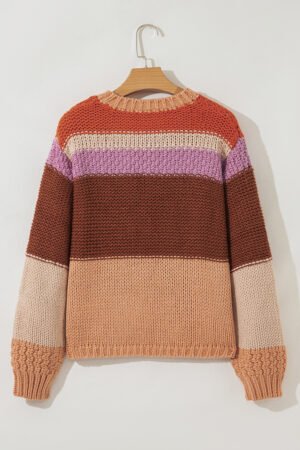 Multicolour Cropped Colorblock Drop Shoulder Knitted Sweater - Image 9