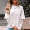 White Lace Long Sleeve Insert Drop Shoulder Tee
