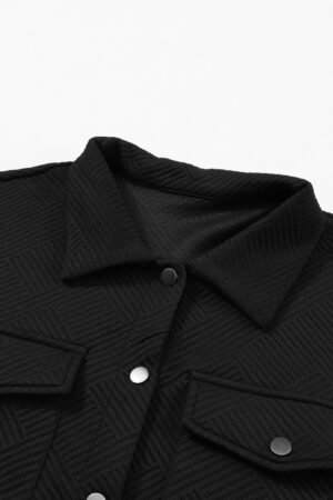 Black Solid Textured Flap Pocket Buttoned Shacket - Image 8