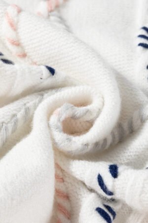 White Multicolor Stitch Detail Cable Knit Short Sleeve Sweater - Image 8