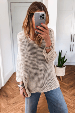 Smoke Gray Crochet Hollow-out Jumper Top Sweater - Image 4