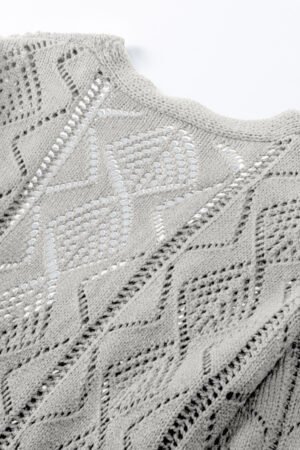 Gray Hollow-out Openwork Knit Cardigan - Image 7