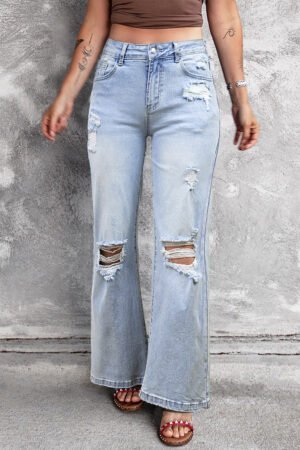 DEAR-LOVER Beau Blue Vintage Light Wash Distressed Flare Jeans