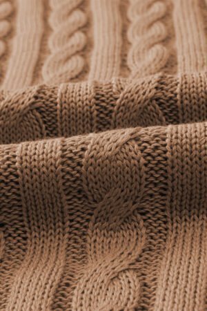 Light French Beige Crew Neck Cable Knit Short Sleeve Sweater - Image 8