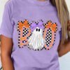 Wisteria Boo Checkered Bow Ghost Halloween Graphic Tee