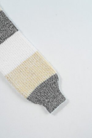 Gray Stripe Colorblock Bubble Sleeve Drop Shoulder Sweater Dress - Image 6