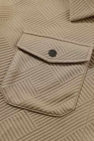 Khaki Solid Textured Flap Pocket Buttoned Shacket - Image 7