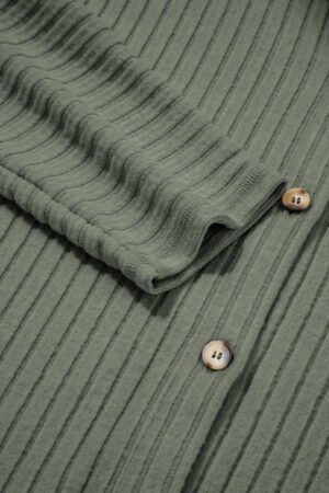 Mist Green Thermal Ribbed Texture Drop Shoulder Button Up Shacket - Image 7
