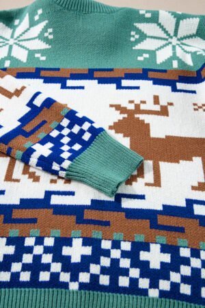 Canton Christmas Reindeer Snowflake Colorblock Turtleneck Sweater - Image 7