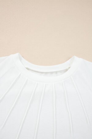 White Solid Color Seam Detail Raglan Long Sleeve Top - Image 7