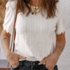 White Scalloped Lace Trim Jacquard Textured T Shirt