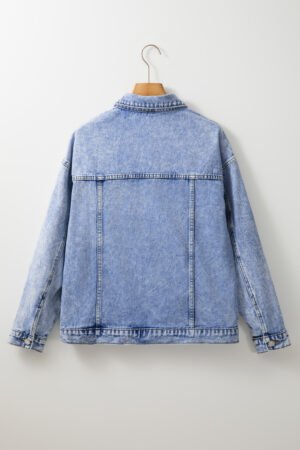 Beau Blue Vintage Washed Flap Pockets Denim Jacket - Image 6