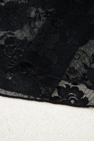 Black Sheer Floral Lace Mesh Mock Neck Long Sleeve Top - Image 8