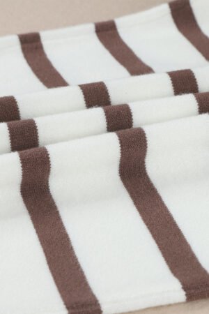Brown Striped O-ring Zip Collared Loose Sweater Mini Dress - Image 8