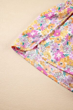 Pink Boho Floral Shirred High Waist Casual Shorts - Image 8