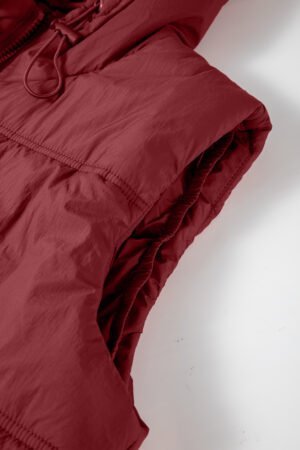 Clay Zip-up Side Pockets Hooded Puffer Vest - Image 7