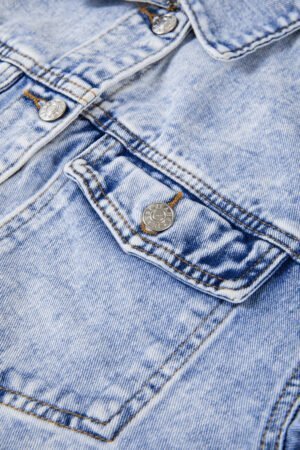 Beau Blue Vintage Washed Flap Pockets Denim Jacket - Image 7