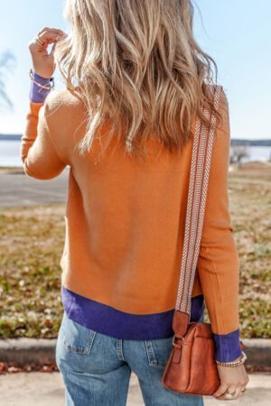 Alternative view of Straw Yellow Color Contrast Edge Mock Neck Slim Fit Sweater