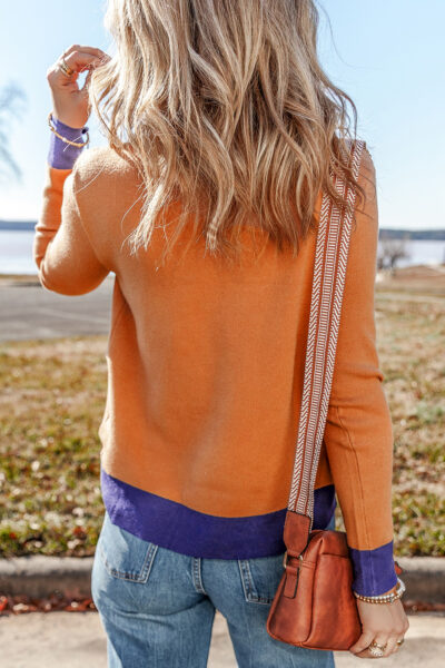 Straw Yellow Color Contrast Edge Mock Neck Slim Fit Sweater