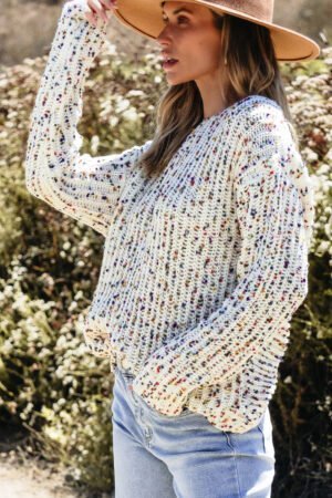 White Confetti Reversible Twist Sweater - Image 3