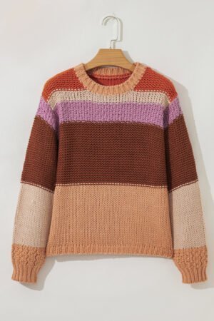 Multicolour Cropped Colorblock Drop Shoulder Knitted Sweater - Image 8