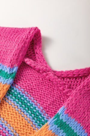 Rose Stripe Colorful Puff Sleeve Drop Shoulder Loose Cardigan - Image 8