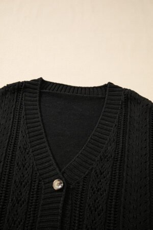 Black Open Knit Drop Shoulder Sweater Cardigan - Image 5