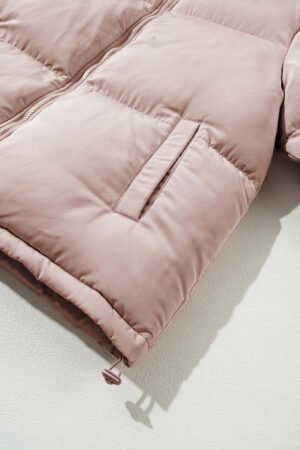 Apricot Pink Full Zipper Quilted Puffer Jacket - Image 8