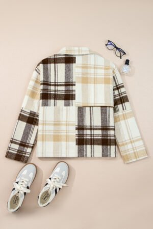 Multicolour Plaid Patchwork Side Pockets Buttoned Shacket - Image 8