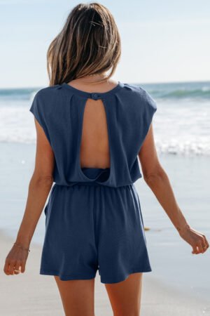 Ashleigh Blue Knit Open Back Cap Sleeve Drawstring Elastic Waistband Romper - Image 2