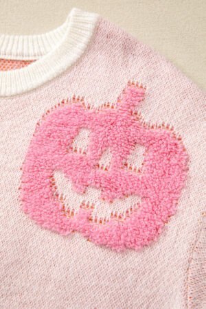 Beige Halloween Cute Pumpkin Pattern Sweater - Image 8