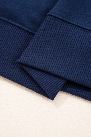 Navy Blue Varsity Striped Detail Drop Shoulder Oversized Sweatshirt - Image 8