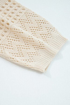 Smoke Gray Solid Color Hollowed Knit Open Front Cardigan Sweater - Image 7