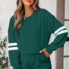 Evergreen Varsity Striped Sleeve Drop Shoulder Sweatshirt and Short Set