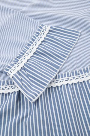 Sky Blue Stripe Crisscross Lace Detail Mixed Striped Patchwork Plus Size Shift Long Dress - Image 7