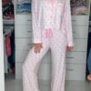 Pink Bow Print Long Sleeve Shirt and Pants Soft Pajama Set