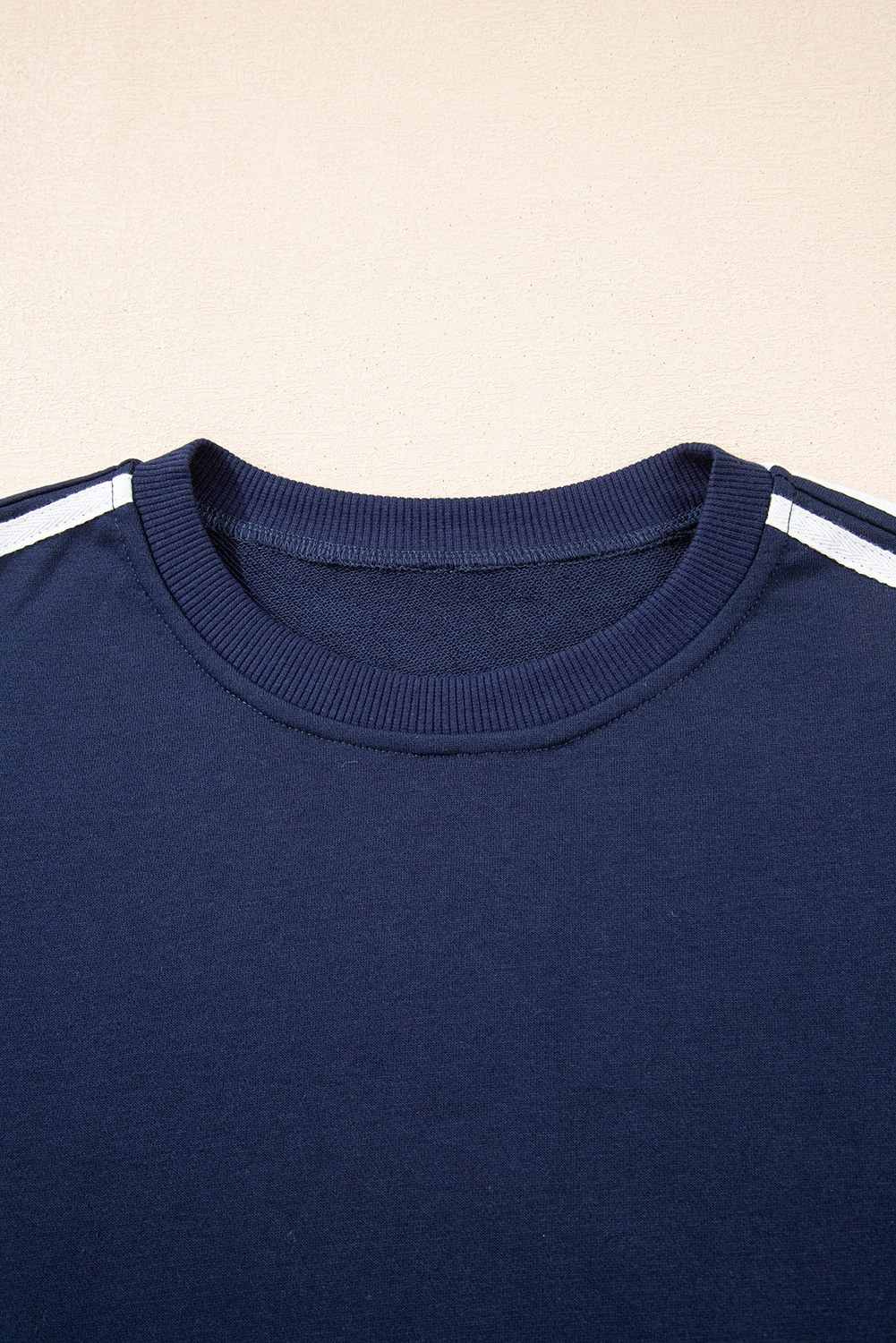 Dirty blue Varsity Striped Detail Crewneck Pullover Elastic Sweatpants 2pcs Outfit Dirty blue Varsity Striped Detail Crewneck Pullover Elastic Sweatpants 2pcs Outfit