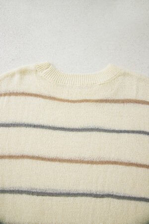 Multicolour Striped Ribbed Edge Drop Shoulder Sweater - Image 11