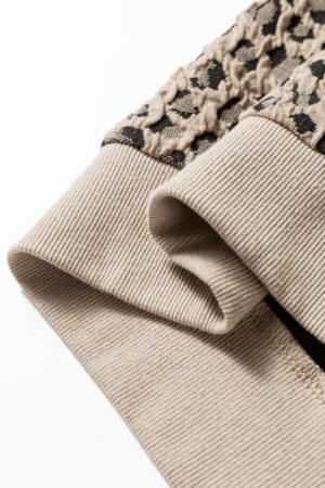 Khaki Ribbed Trim Leopard Print Long Sleeve Top - Image 9