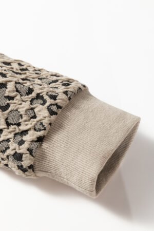 Khaki Ribbed Trim Leopard Print Long Sleeve Top - Image 7