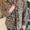 Brown Sherpa Leopard Print Flap Pocket Collared Button Up Jacket