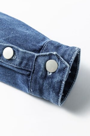Sky Blue Light Wash Distressed Frayed Long Denim Jacket - Image 9