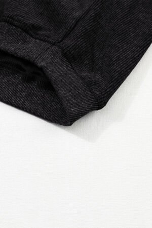 Black Solid Ribbed Knit Round Neck Pullover Sweatshirt - Image 6