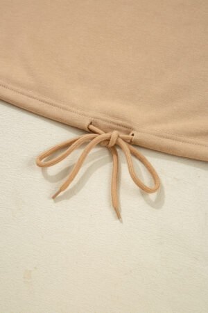 Khaki 88 Number Graphic Drawstring Hemline Oversize Long Sleeve Top - Image 7