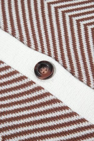 Brown Stripe Buttoned Front V Neck Herringbone Cardigan - Image 7