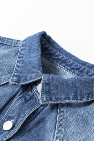 Sky Blue Light Wash Distressed Frayed Long Denim Jacket - Image 10