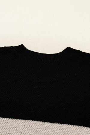 Parchment Color Block Knit Striped Sleeve Detail Casual Sweater - Image 7